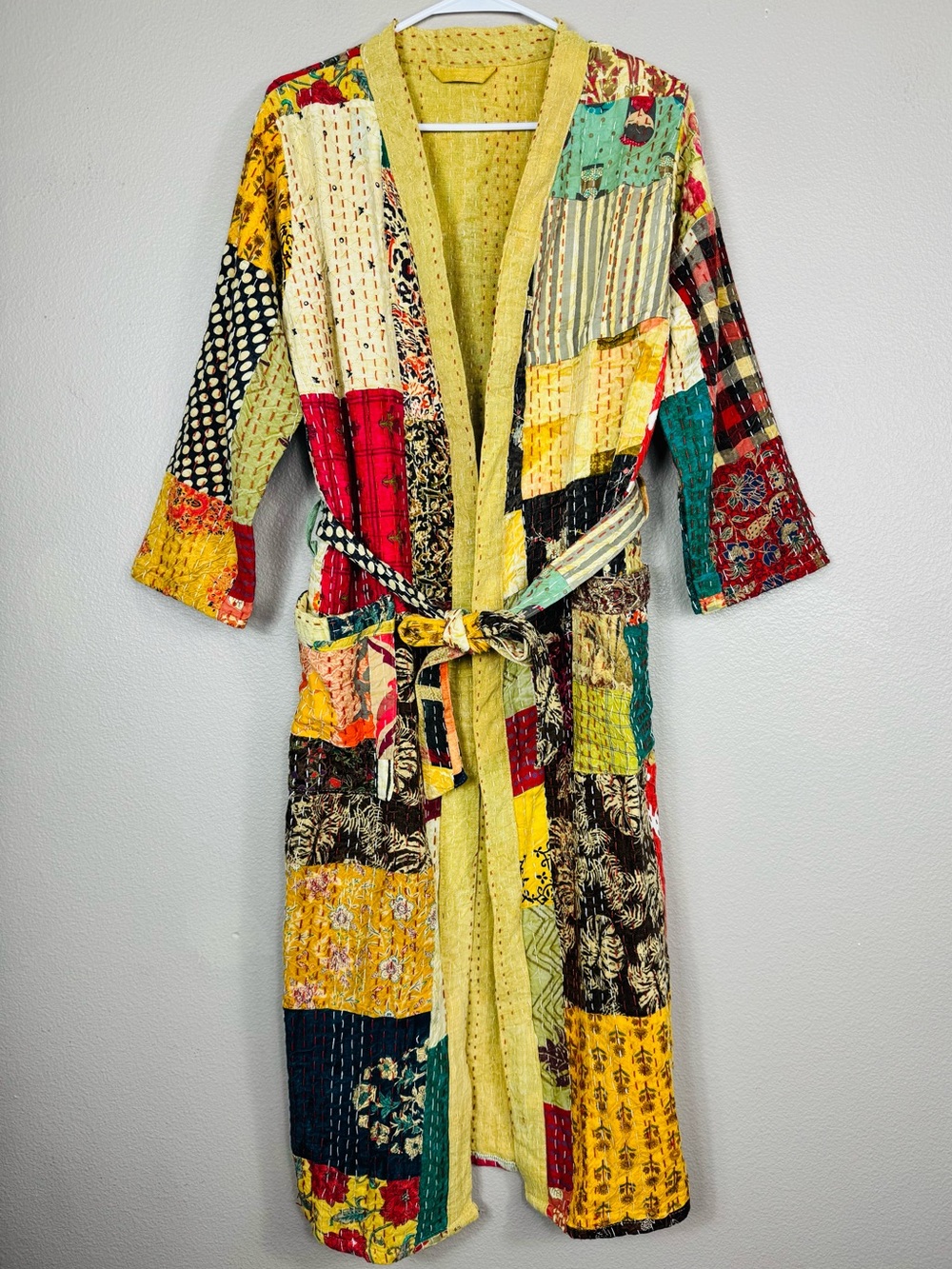 Kantha quilt kimono or robe Boho Indian S-M A - Picture 3 of 10